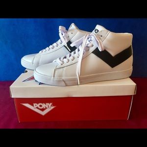 Size 9.5 PONY high tops. Never worn, like new condition.